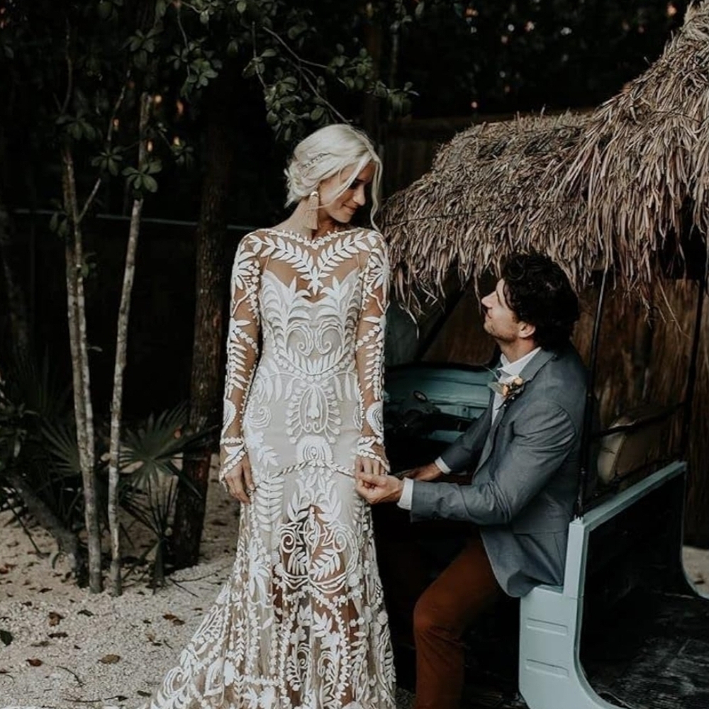 Elegant Ivory Lace Boho Women's Wedding Dress